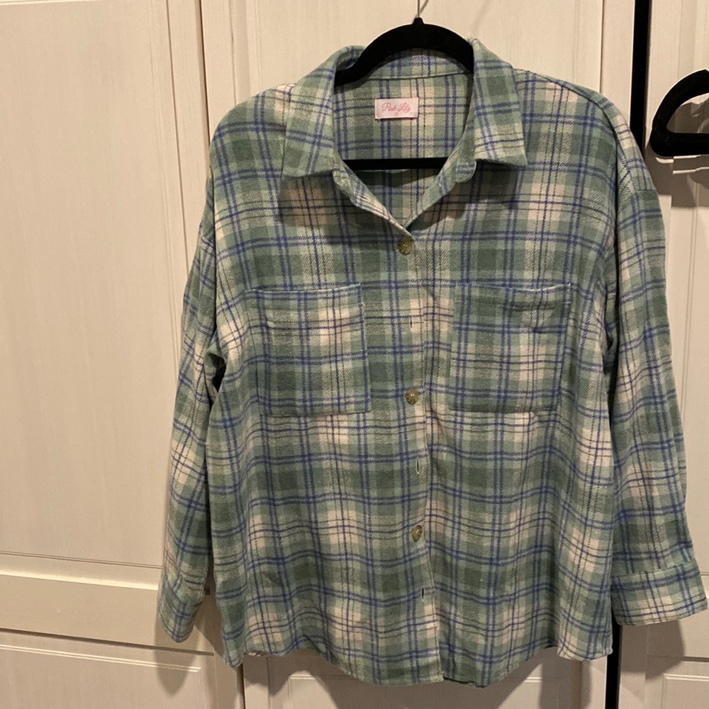 Small green/blue flannel shacket